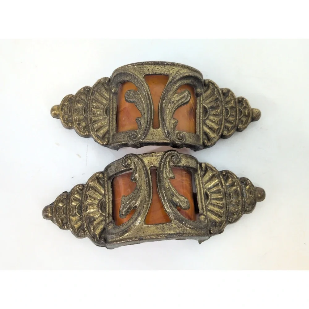 Pair Of DRAWER PULL ART DECO BOW BUTTERSCOTCH BAKELITE WATERFALL DRESSER Antique